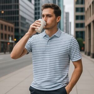 Michael Kors Light Blue Striped Polo Shirt Size Large